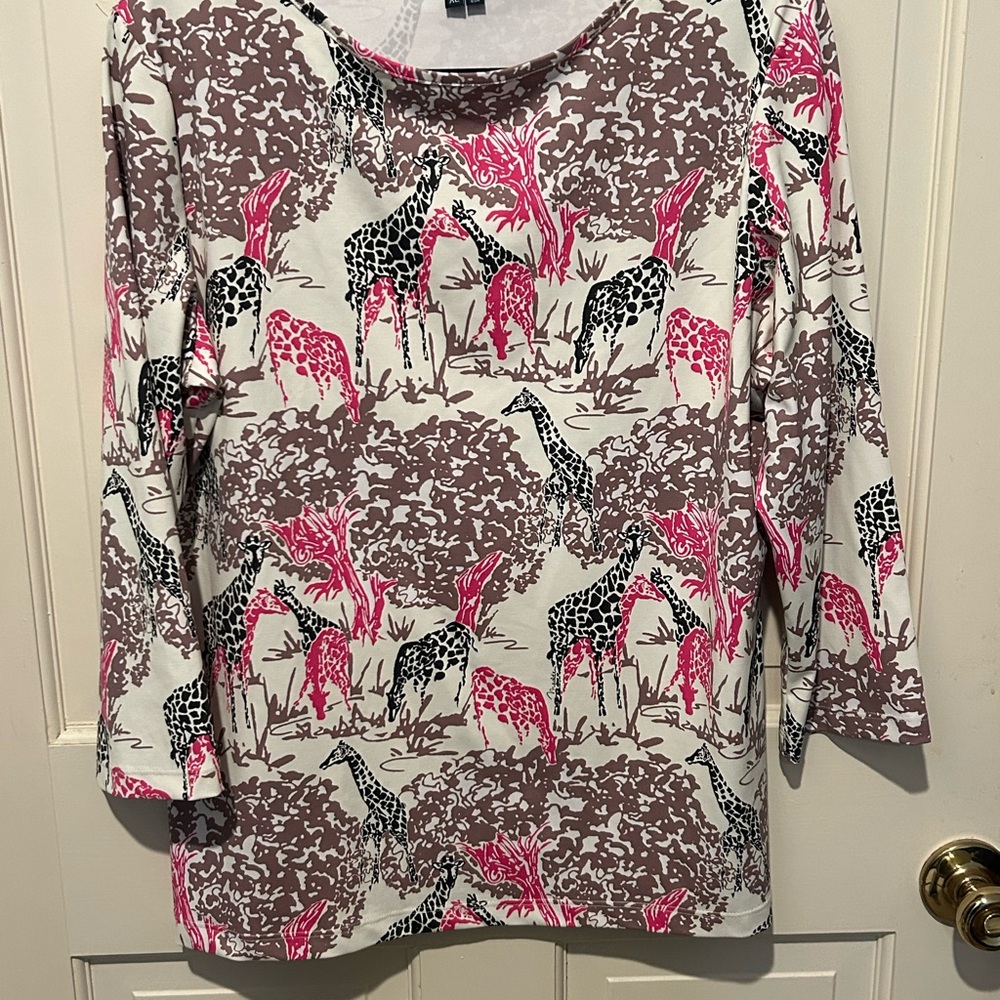 MELLY M Womens Top XL Stretch Blouse Giraffe Print